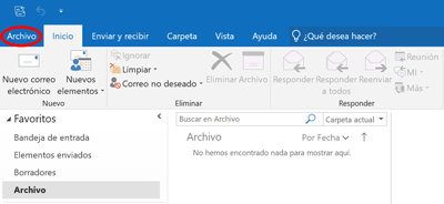 Outlook menú archivo