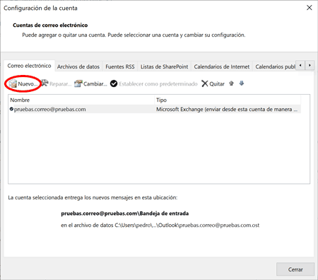 Outlook nueva cuenta