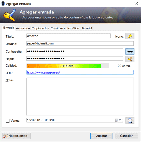 keepass-entrada Keepass entrada