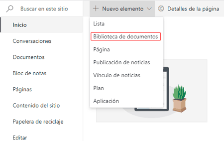Crear biblioteca de Sharepoint