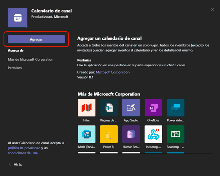 Teams agregar calendario