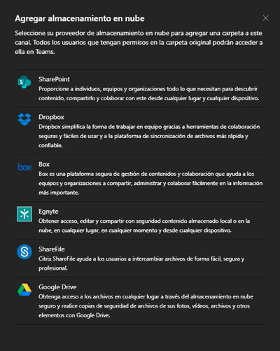 Teams almacenamiento