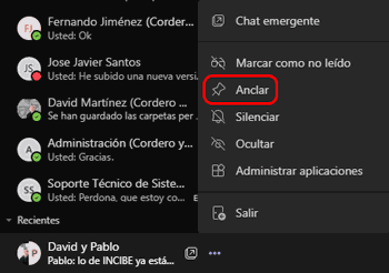 Teams anclar chat