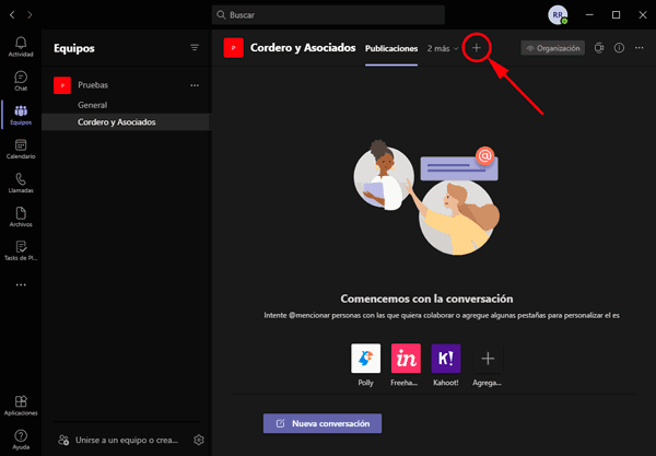 Teams canal añadir apps