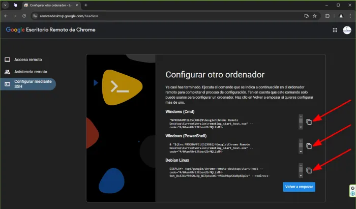 Escritorio remoto chrome SSH