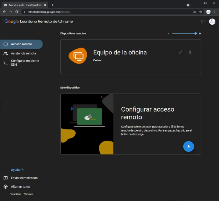 Conexión a escritorio remoto de Chrome