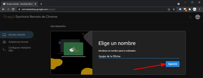 Nombre escritorio remoto Chrome