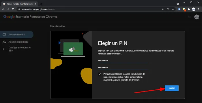 PIN escritorio remoto Chrome