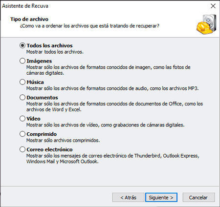 Recuva tipo de archivo