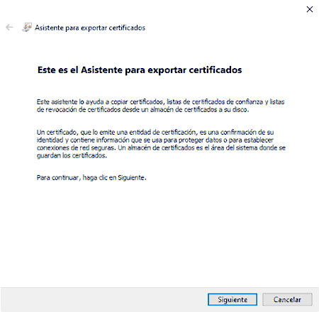 Asistente exportar certificados