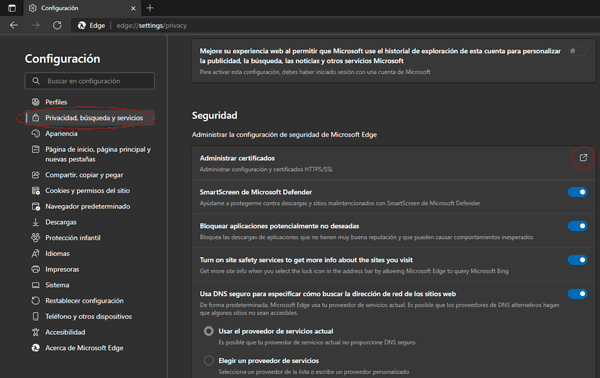 Edge certificados