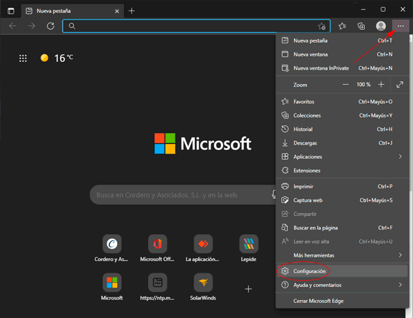 Edge configuración