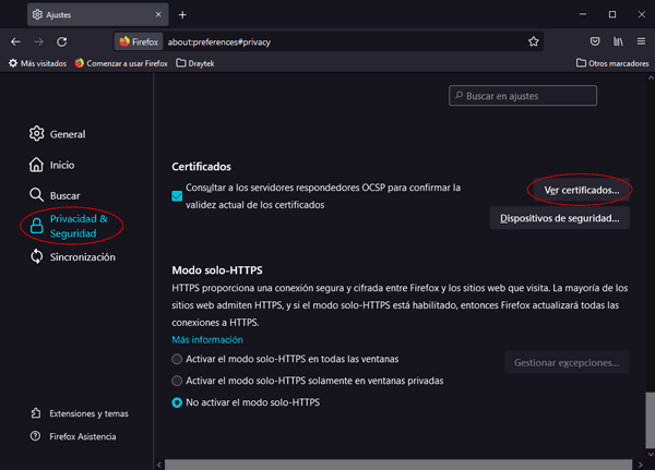 Firefox certificados