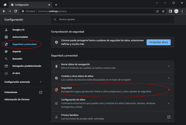 Google Chrome configuración