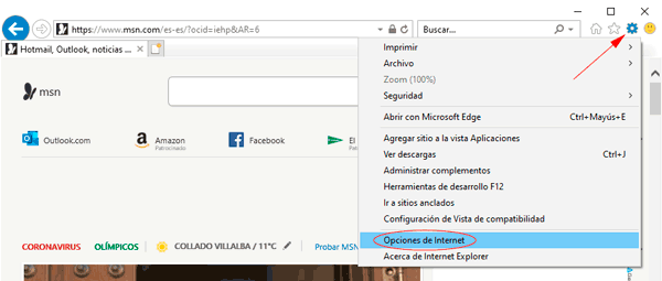 Internet Explorer opciones